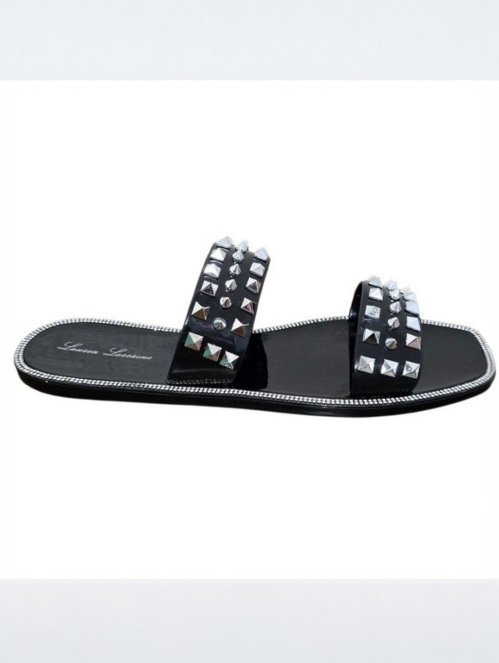 Lauren Lorraine Studley Black Stud Rhinestone Jelly Slide Sandals Size 11